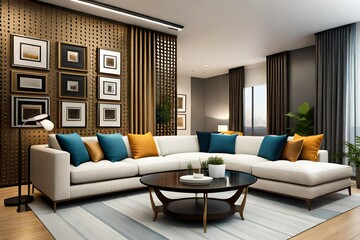 Interior Living Room Wall Mockup - 3d Rendering, 3d Illustration. Modern living room
