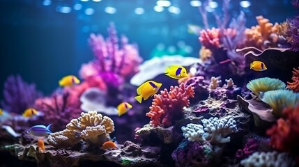 background Colorful coral reef in an aquarium