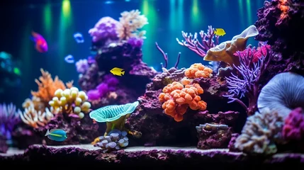 Schilderijen op glas background Colorful coral reef in an aquarium © Halim Karya Art