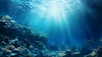 Naklejka na ściany i meble background Deep-sea diving scene with marine life