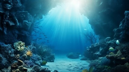 background Deep-sea diving scene with marine life.cool wallpaper	