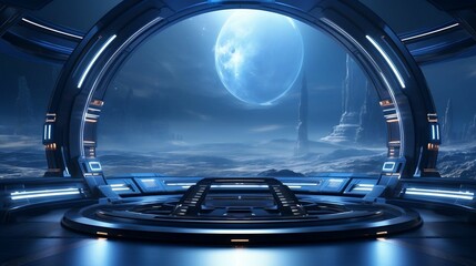 background Sci-fi starship bridge with futuristic controls
