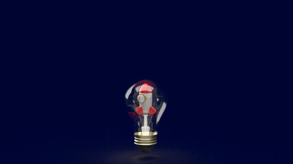 The rocket in bulb for startup Business concept 3d rendering
