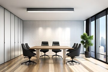 Fototapeta premium Interior Modern Office Meeting Room Wall Mockup - 3d Rendering, 3d Illustration