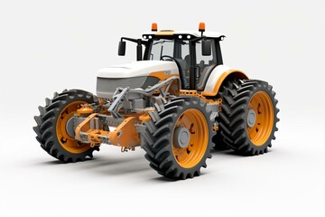 White background 3D rendering of a tractor with disc harrow. Generative AI