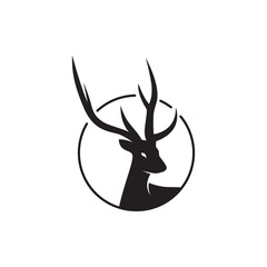 deer head logo with long antlers  vector icon symbol minimalist design