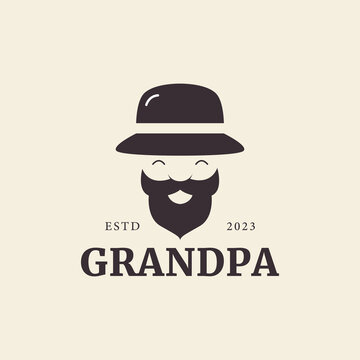 logo of old man in hat beard vintage granpa vector icon symbol minimalist design