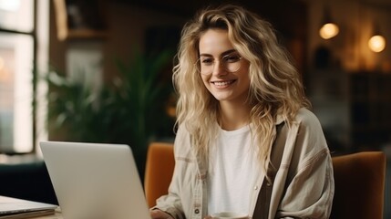 business woman chatting online at home on weekend.