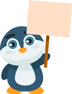 Cute Penguin Holding Banner
