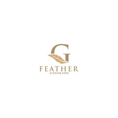 Obraz premium Initial letter G logo with Feather Luxury gold, Initial Feather Logo template