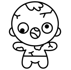 Cute kawaii zombie kids halloween cartoon outline