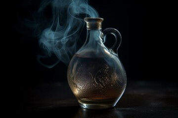 Misty fumes shaped like a heart emerge from a magical bottle. Generative AI