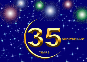 3d illustration, 35 anniversary. golden numbers on a festive background. poster or card for anniversary celebration, party