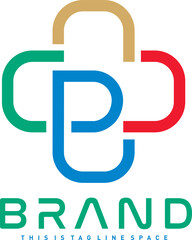 Letter P Plus Cross Colorful Vector Logo