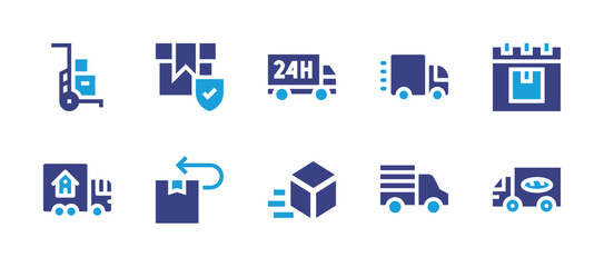 Fototapeta na wymiar Delivery icon set. Duotone color. Vector illustration. Containing delivery, package, express delivery, delivery cart, delivery truck.