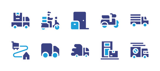 Delivery icon set. Duotone color. Vector illustration. Containing food delivery, doorstep delivery, delivery, quick delivery, shipping, door delivery, truck, overload.