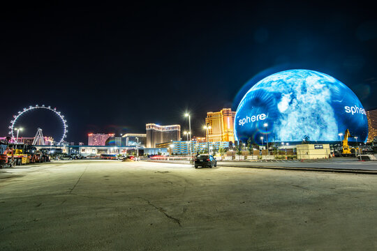 Las Vegas, Nevada, the USA, 25 August 2023: MSG Sphere is light up in Las Vegas, Nevada. Exosphere is new building in Las Vegas what attracts tourists.