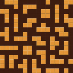 wood block puzzle repeat pattern against a brown background
