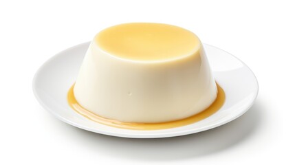 Panna cotta with mint in a glass bowl on white background