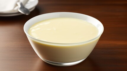 Panna cotta with mint in a glass bowl on white background