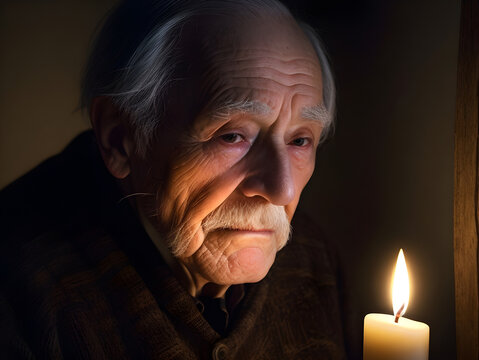 portrait of an old man by candlelight