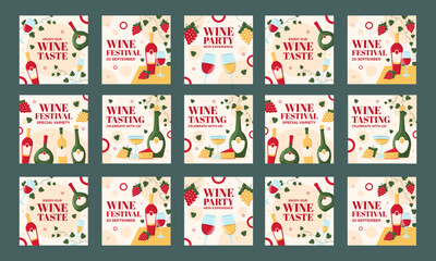 wine festival social media post vector flat design