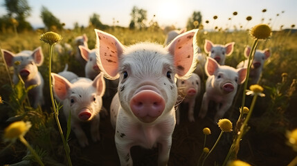 Pigs looking attentively at the camera