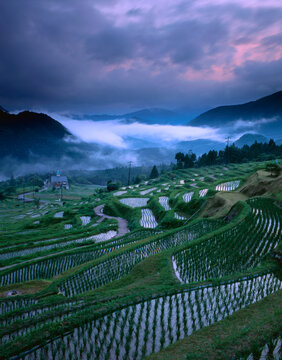 Maruyama Senmaida in rainy season, Kumano city,Mie Prefecture,Japan