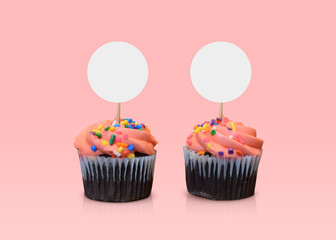 Pink Cupcake Topper Mockup - Pink Frosted Cupcakes on Pink Background