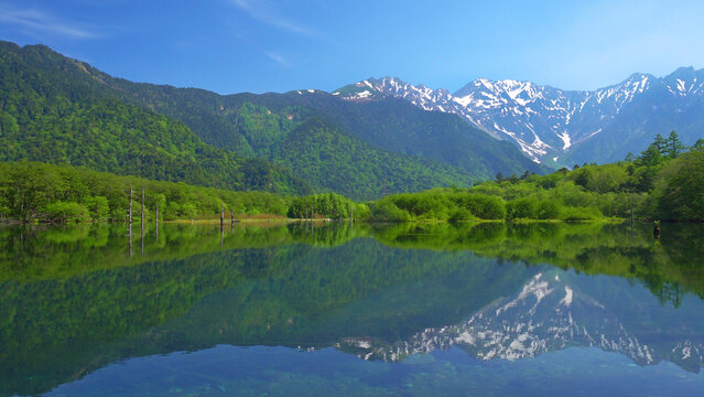 Taisho pond and Hodaka mountain range, Japan,Nagano Prefecture,Matsumoto, Nagano
