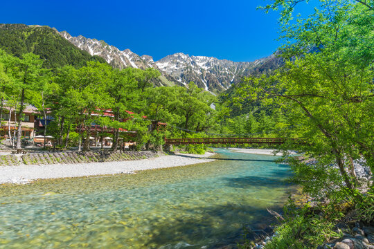 Kamikochi Kappa Bridge and?Hotaka Mountain Range , Japan