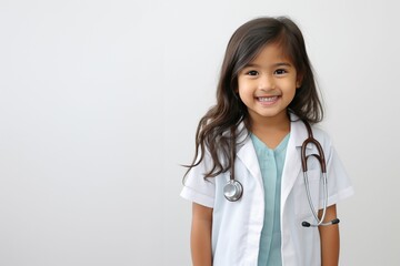 asian little child girl dressed as doctor