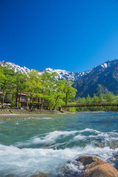 Kamikochi Kappa Bridge and?Hotaka Mountain Range , Japan,Nagano Prefecture,Matsumoto, Nagano