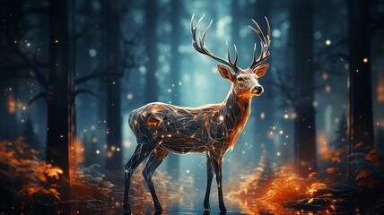 Lovely deer in the woods. Wildlife in the natural world..