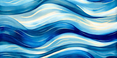 Ocean water wave illustration copy space for text. Abstract blue, teal happy cartoon sunny wave for pool party or ocean beach vacation travel. Web mobile background texture wave. Digital paint-over.