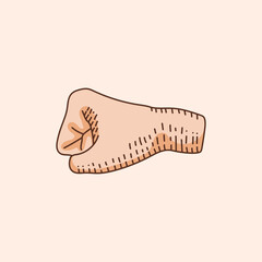 Gesture. punch sign. Stylized hand with clasp hands. Illustration on a brown background. Icon. Making by hand. skin brown silhouette.