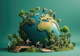 World Day and labor day for Safety and Health at Work concept. The planet Earth symbol of safety and health at work place. Safety and Health at Work concept. AI Generative.