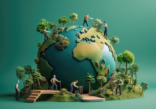 World Day and labor day for Safety and Health at Work concept. The planet Earth symbol of safety and health at work place. Safety and Health at Work concept. AI Generative.