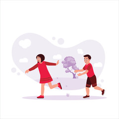 Children are running outside the room. Happy boys and girls. Trend Modern vector flat illustration