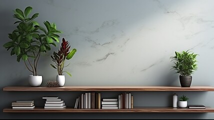 bookcase and contemporary marble TV wall. inside decorating of a home. Illustrations in three dimensions..