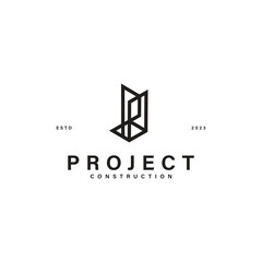 modern project construction logo design vector illustration with geometric, isometric and elegant styles isolated on white 