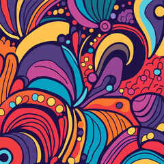 Abstract colorful background. Hand drawn pattern, waves and floral elements Vector illustration. Can be used for wallpaper, pattern fills, web page background, surface textures. 