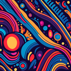 Abstract colorful background. Hand drawn pattern, waves and floral elements Vector illustration. Can be used for wallpaper, pattern fills, web page background, surface textures. 