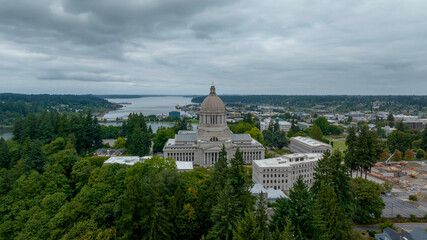 Fototapeta na wymiar Aerial view of The Washington State Capitol In Olympia, Washington.
