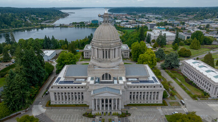 Aerial view of The Washington State Capitol In Olympia, Washington.