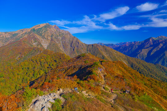 Mt. Tanigawa and Tenjin One seen from Tenjin Pass in autumn, Japan,Gunma prefecture,Tone District, Gunma,Minakami-machi