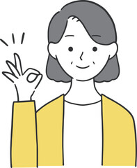 OKサインを出すおばあさんのイラスト