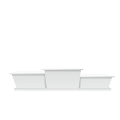 White winners podium. Pedestal. White stage with stairs for three winner places. Vector