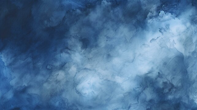 Black dark navy blue cobalt abstract watercolor. Art background for design. chaotic rough brush strokes. a dramatic sky with clouds storm. generative AI