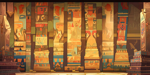 Anime Egypt Aztec hieroglyph Egyptian background backdrop wide banner, generated ai - obrazy, fototapety, plakaty